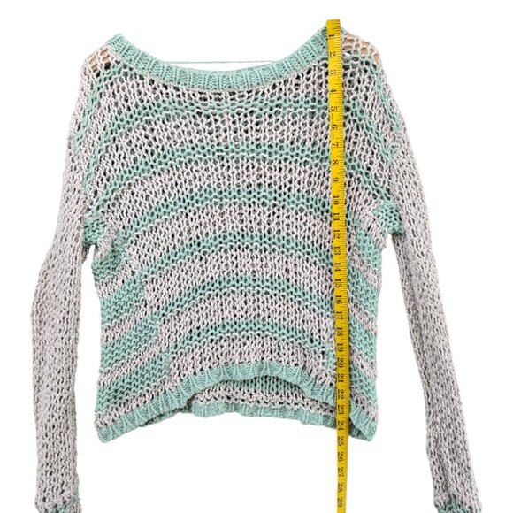 Free People Cloud Combo Sweater Womens Green Stripe Open Chunky Knit Size S - Picture 4 of 6